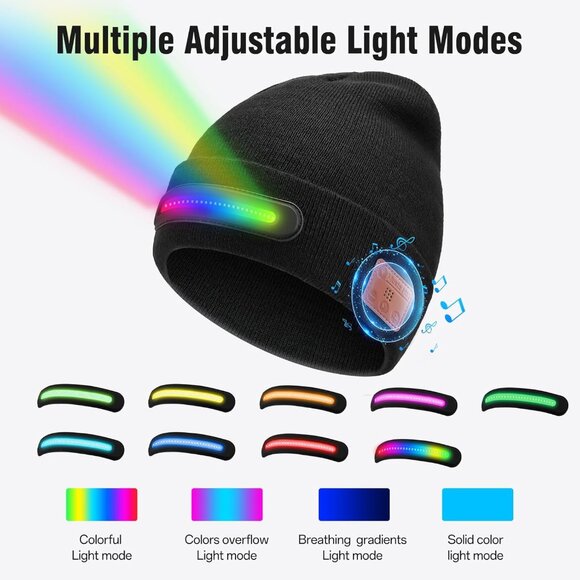 LED Beanie Hat with Bluetooth, Multiple Adjustable Light Modes Hat, USB Recharge - Picture 3 of 7